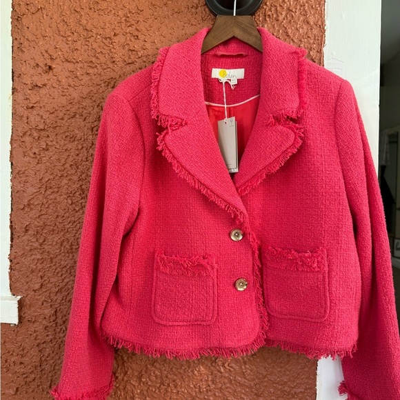 Boden Jackets & Blazers - BODEN TEXTURED FITTED CROPPED JACKET PINK CORAL SIZE 10 Business Preppy Fringe